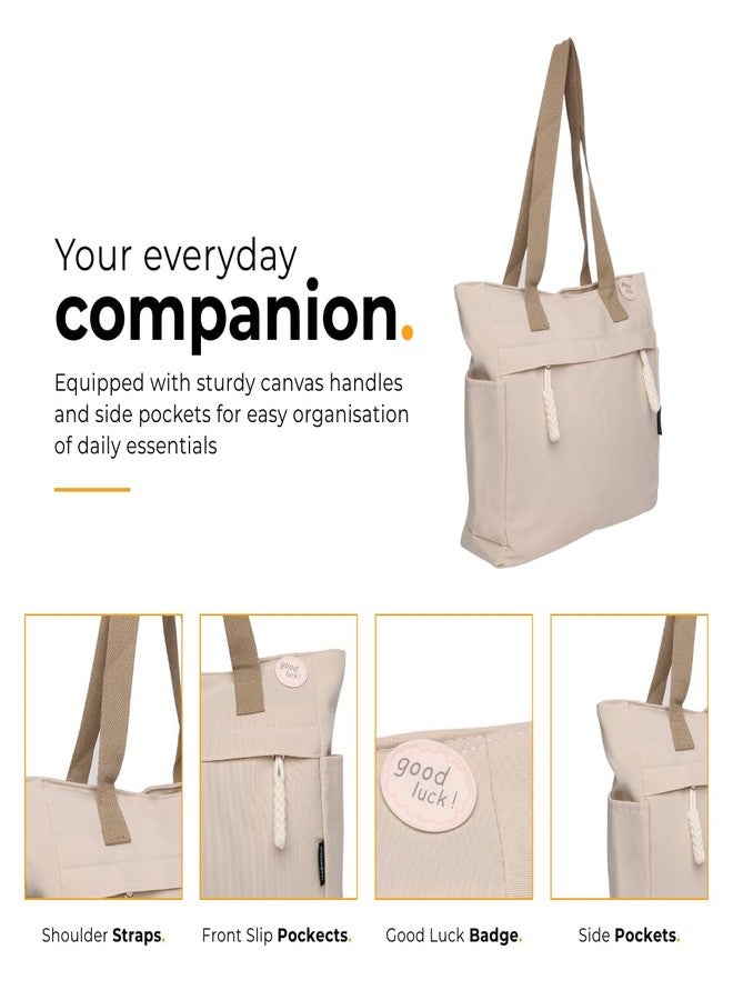 Tressential UrbanHandy Canvas Tote Bag, HandBag for Women, Multi-Pocket Design, Casual Style for Office & College (Ivory) - Image 3